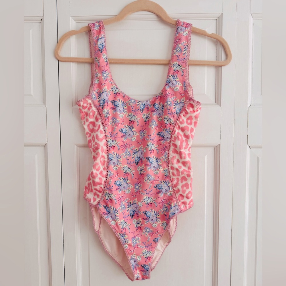 SOLD - LoveShackFancy Pink Floral One Piece Swimsuit